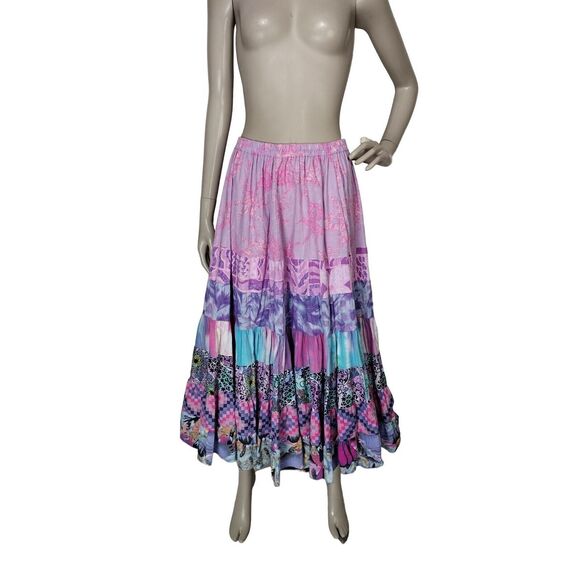 VTG 70s Anna Konya Cottagecore Floral Tiered Prairie Boho Lace Full Circle Skirt - Picture 9 of 11